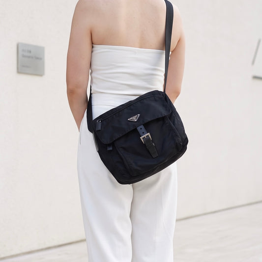 Include Entrupy Certificate of Authenticity｜Good ( Rank AB)｜  PRADA Tessuto Nylon Messenger Shoulder Bag Black｜26080702