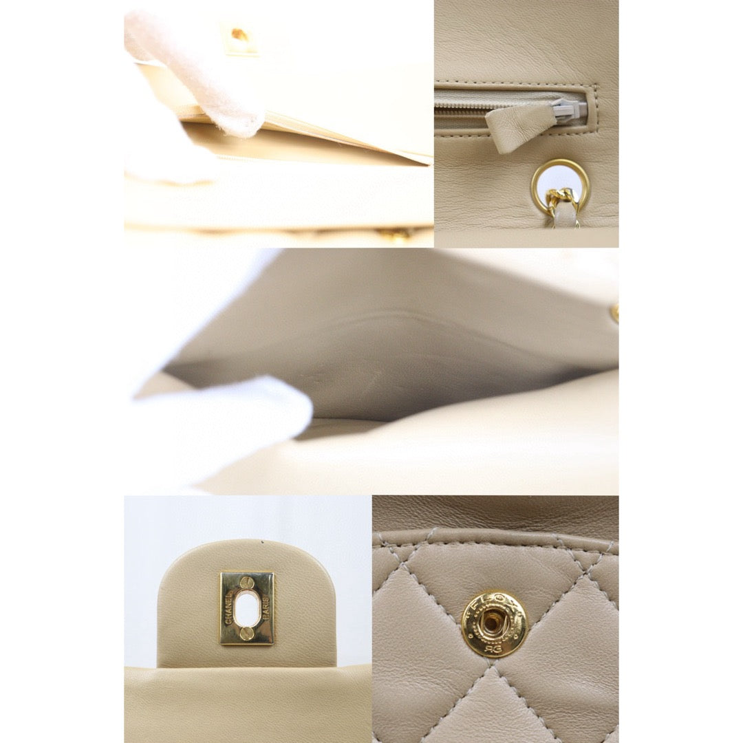 Good ( Rank AB)｜ CHANEL  Lamb Skin Beige Double Flap 23 Shoulder Bag Made in 1989-1991 Year ｜P24110109