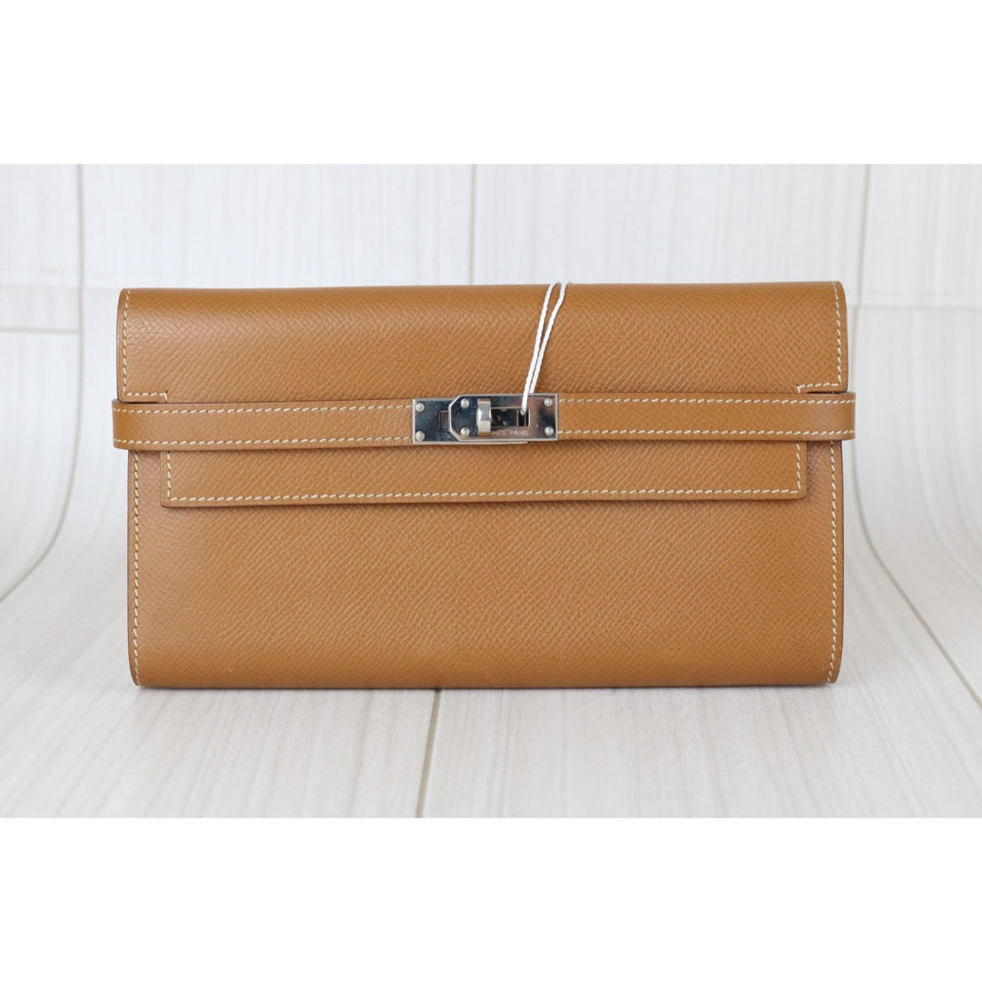 Good ( Rank AB)｜ HERMES Epsom Kelly Wallet Golden Brown B Stamp Made In 2023 Year｜W25062102
