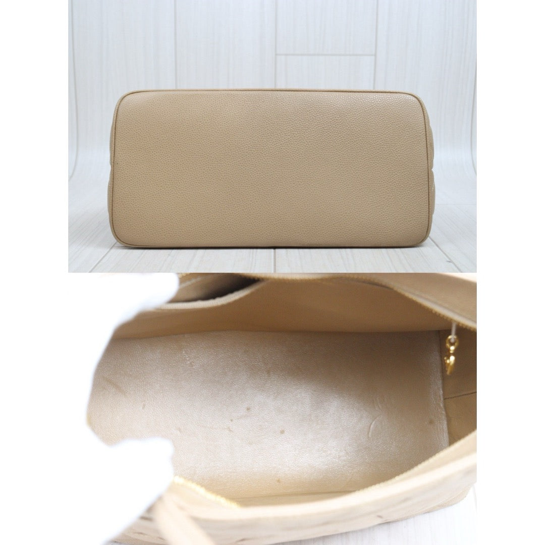 Include Entrupy Certificate of Authenticity｜Good ( Rank AB)｜ CHANEL Caviar Skin Calf Leather Tote Bag Beige Made In 2000～2002Year｜26062608