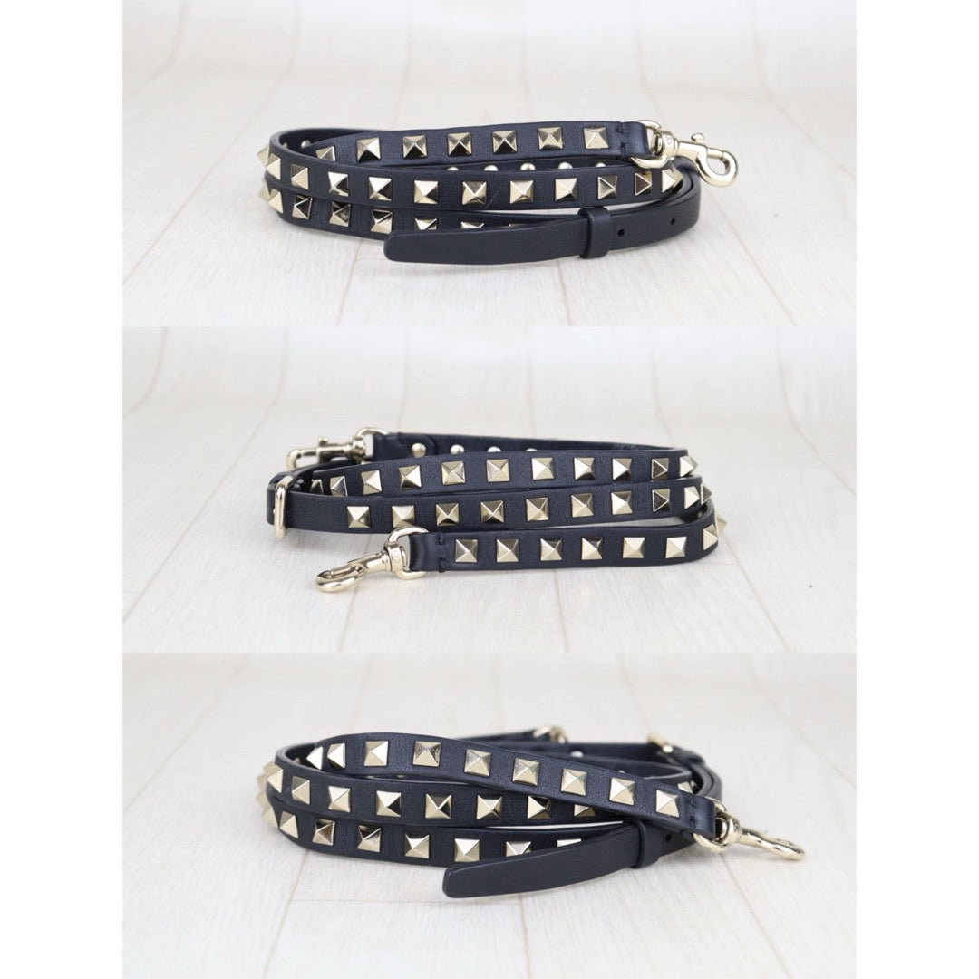 Good ( Rank AB)｜VALENTINO Rockstud Calf Leather Shoulder Bag Black ｜H25063012