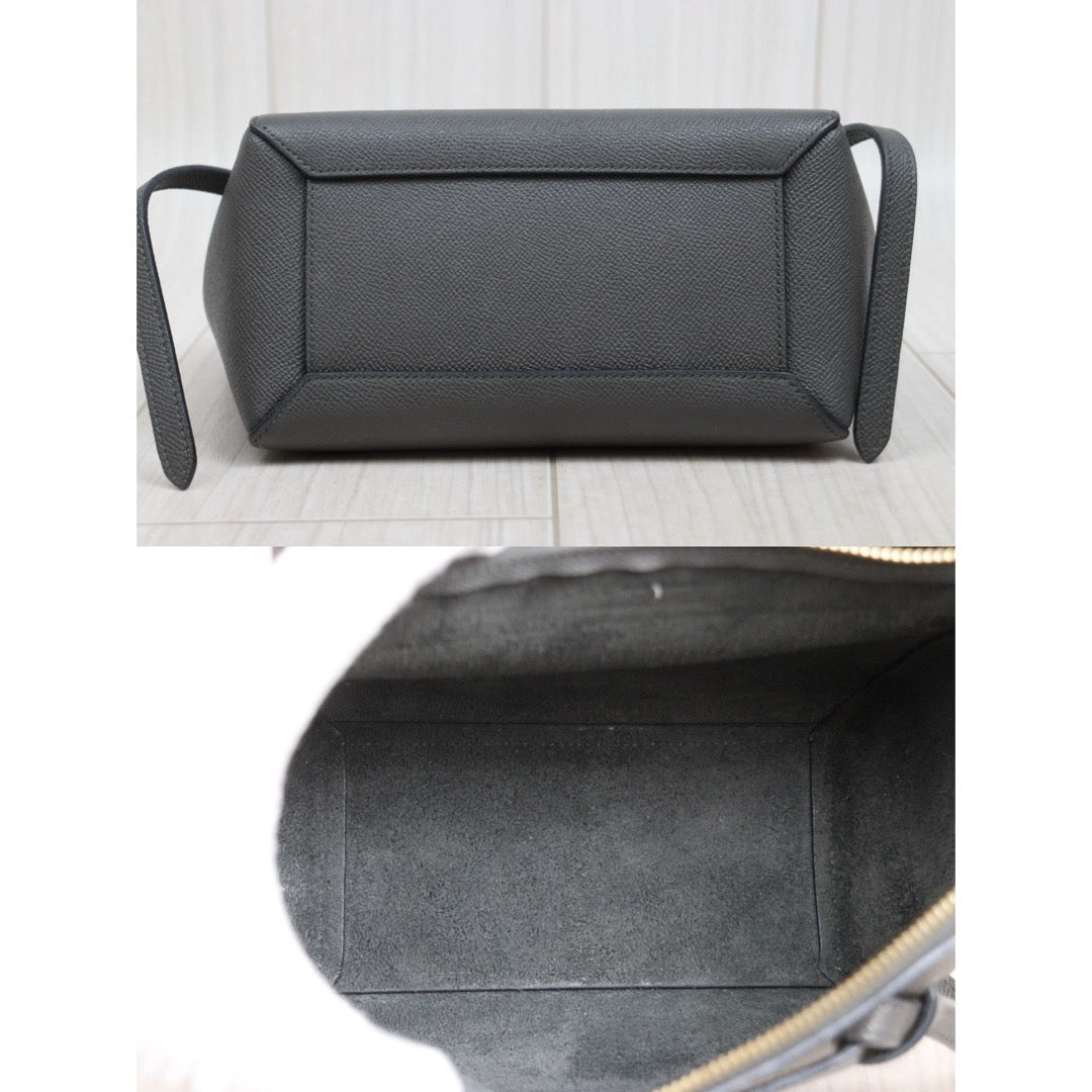 Good ( Rank AB)｜CELINE Calf Leather  Belt Nano Handbag Shoulder Bag Etoupe Grey｜S26030904