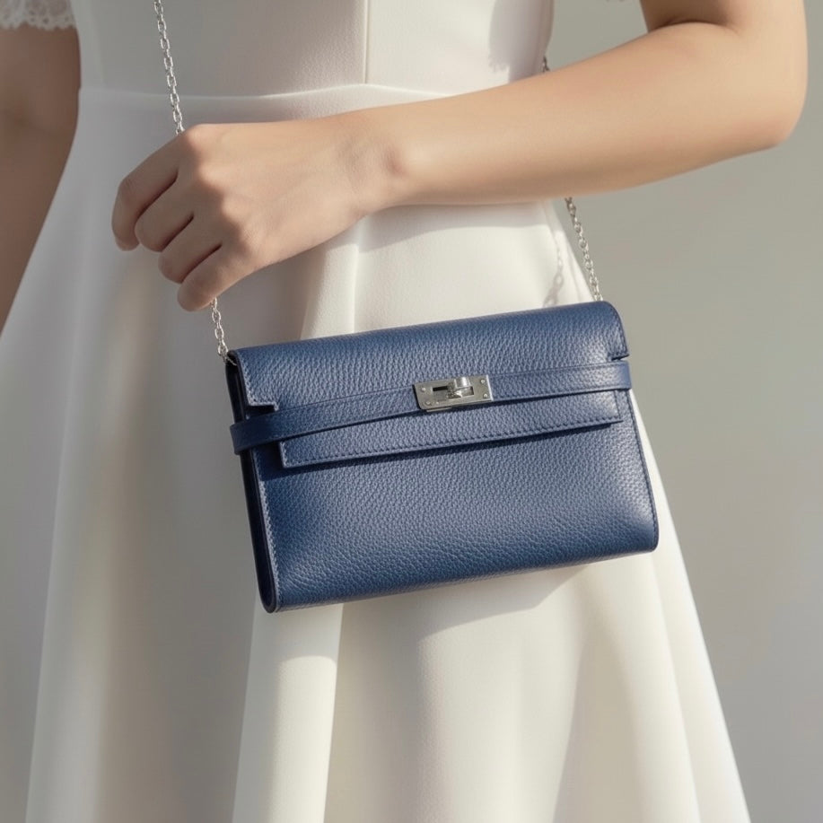 Include Entrupy Certificate of Authenticity｜Very Good ( Rank A)｜ HERMES Epsom Kelly Long Wallet Agate Blue X Stamp Made In 2013Year｜W26030404