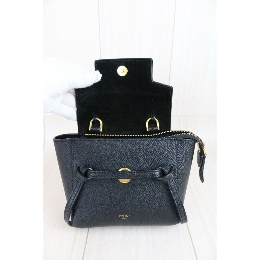 Include Entrupy Certificate of Authenticity｜Good ( Rank AB)｜CELINE Calf Leather  Belt Nano Handbag Shoulder Bag Black｜X26072549