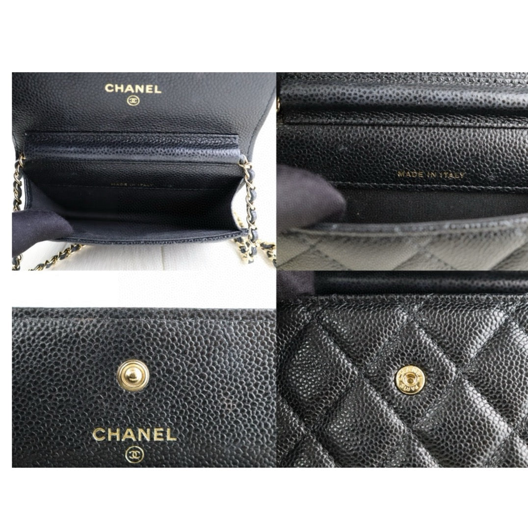Very Good ( Rank A)｜ CHANEL Matelasse Caviar Skin Mini Chain Shoulder Bag Black Gold Hardware Made in 2021-2022Year ｜H24112101
