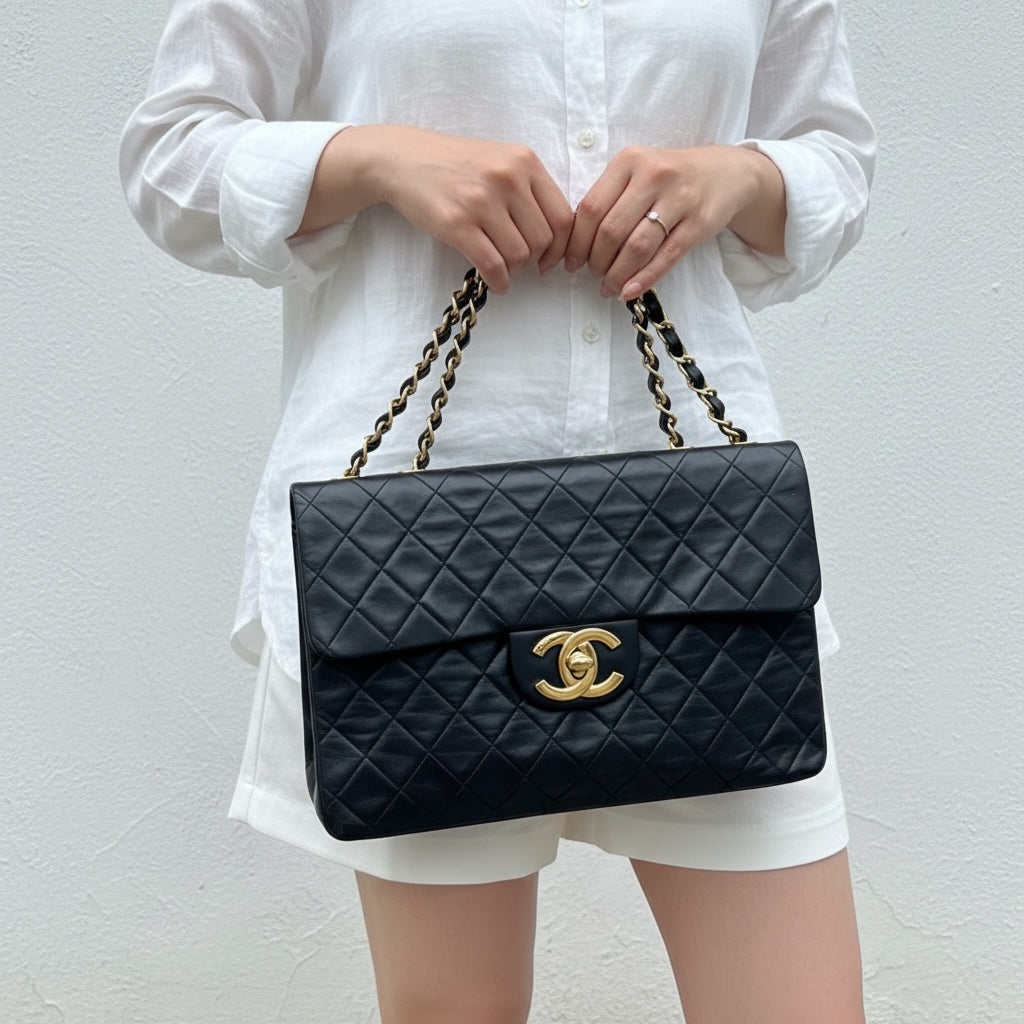Include Entrupy Certificate of Authenticity｜Good ( Rank AB)｜ CHANEL Lamb Skin Matrasse Chain Single Flap34 Shoulder Bag Black Made in 1994-1996Year｜26060202