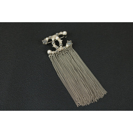 Very Good ( Rank A)｜ CHANEL  Coco Mark Silver Colorblock Pearl  Brooch ｜F25012308