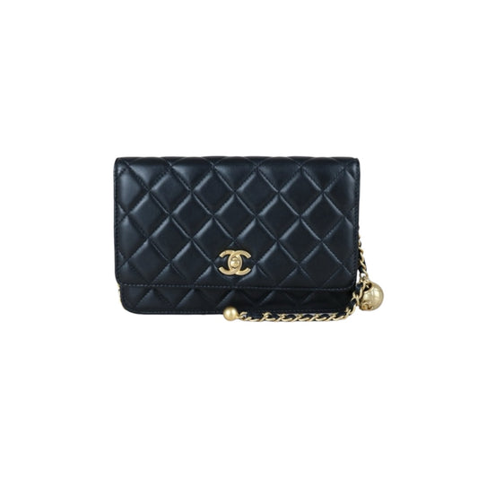 Include Entrupy Certificate of Authenticity｜Very Good ( Rank A)｜ CHANEL Coco Mark Lambskin Golden Chain WOC  Black Made In 2020-2021Year｜S26051512