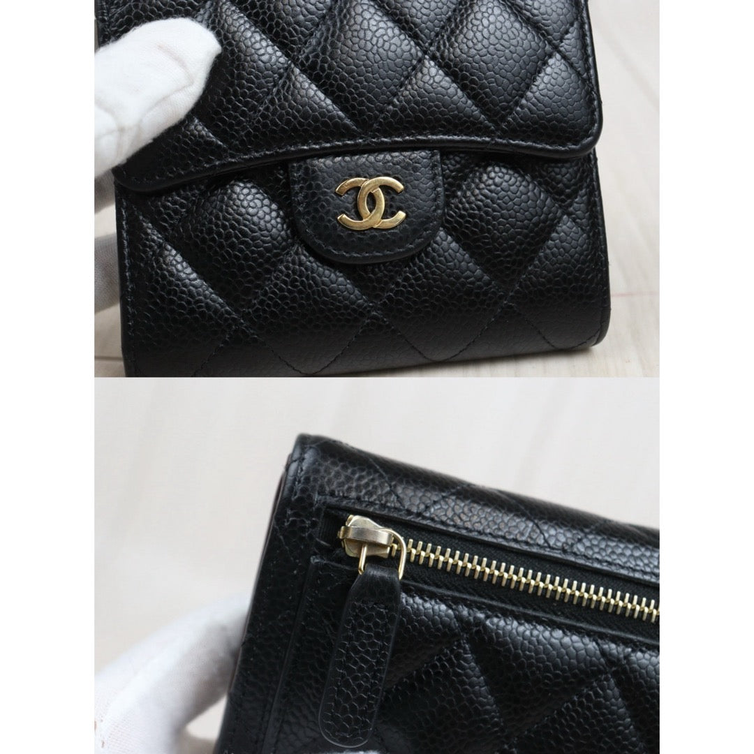 Very Good ( Rank A)｜Chanel Caviar Skin Black Wallet Made In 2021-2022 Year ｜25093006
