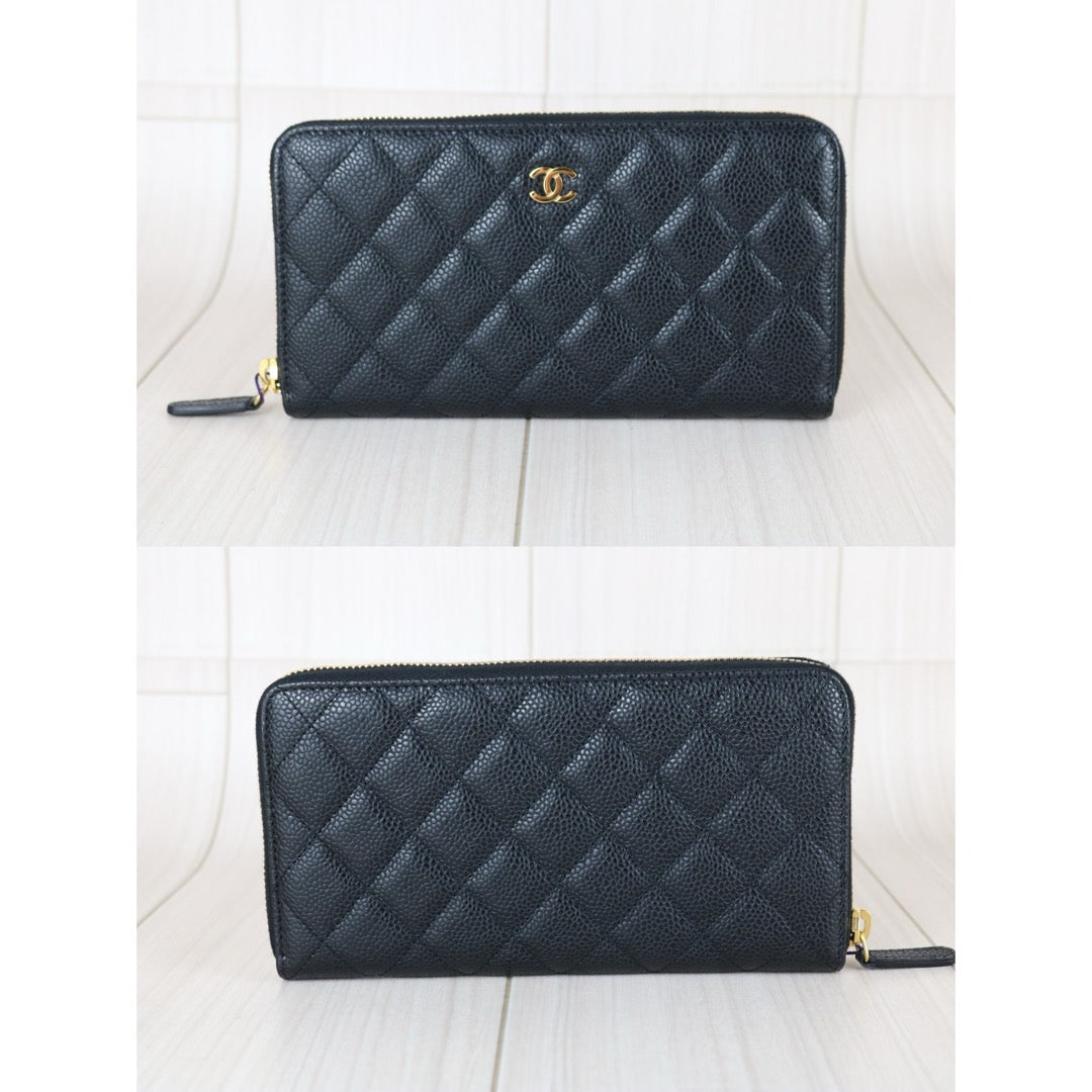 Excellent（Rank SA）｜Chanel Caviar Skin Black Long  Wallet Made In 2014-2015Year ｜X25101802