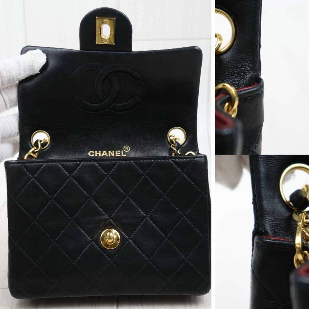 Good ( Rank AB)｜ CHANEL Lanbskin Square 17 Pearl  Shoulder Bag Black Made In 1991～1994 Year ｜25013118