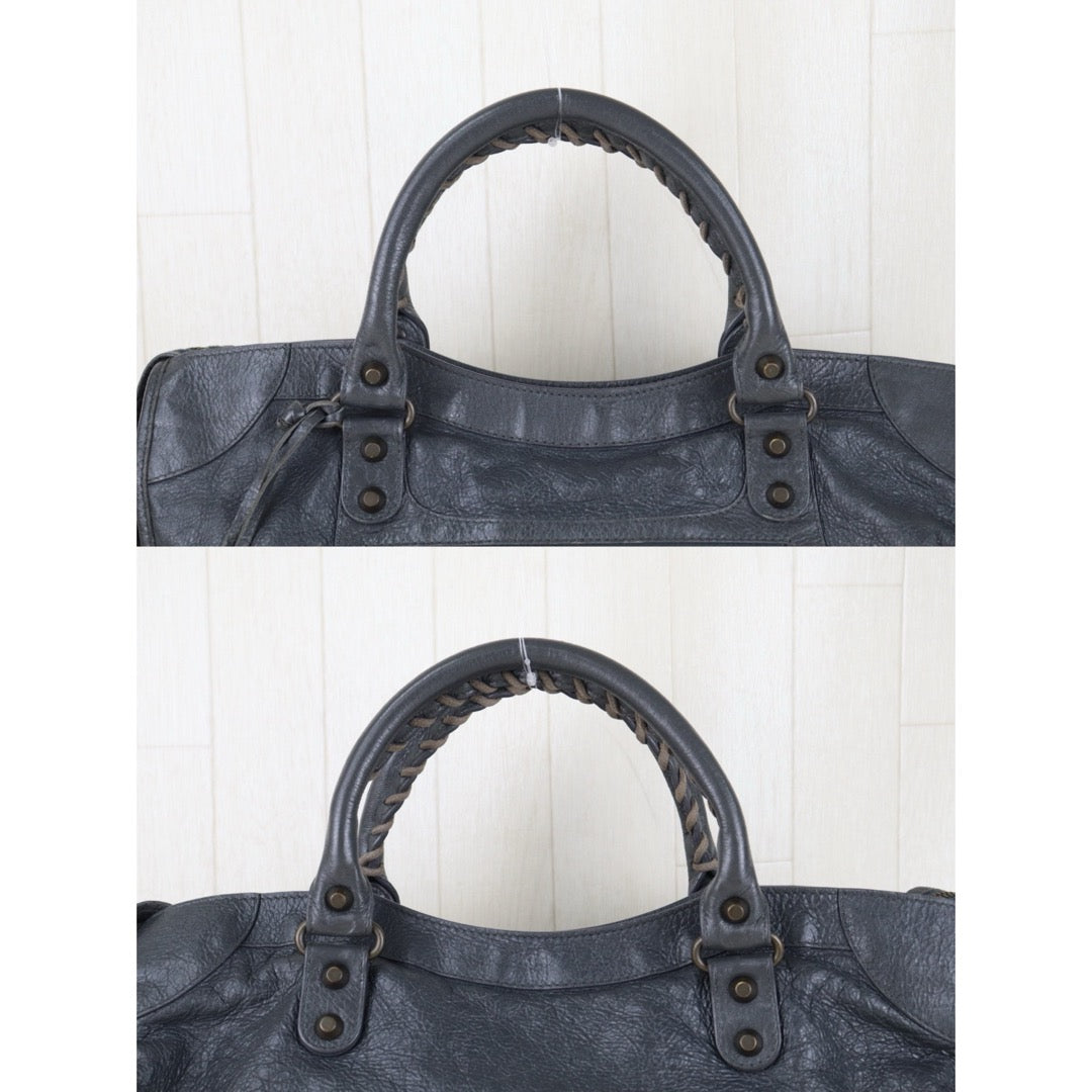 Include Entrupy Certificate of Authenticity｜Good ( Rank AB)｜Balenciaga Waxed Leather Classic City MM Grey HandBag Shoulder Bag ｜S26060108