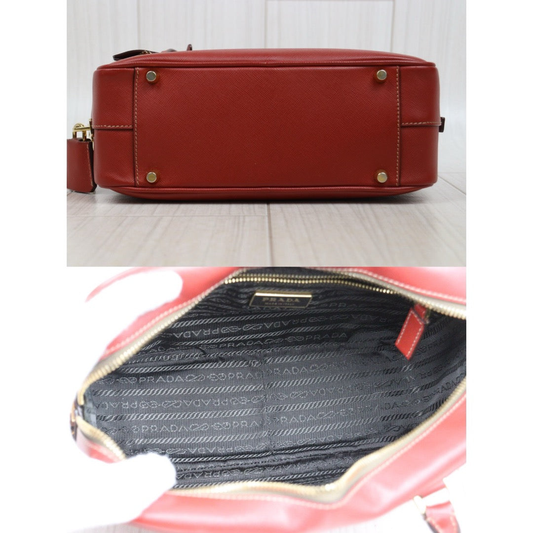 Good ( Rank AB)｜Prada Leather Saffiano Briefcase Plume Handbag Red｜W25102111