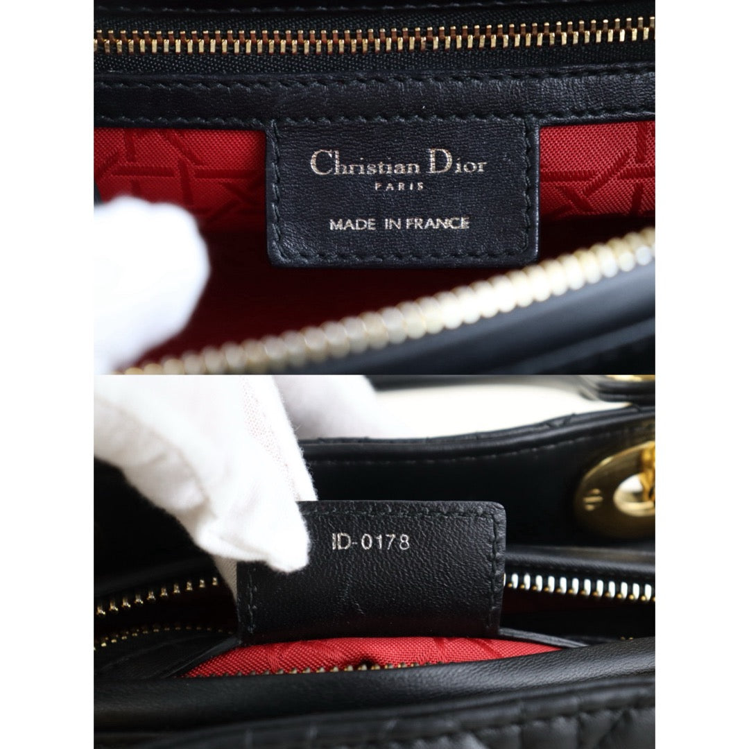 Include Entrupy Certificate of Authenticity｜Good ( Rank AB)｜  Dior Lady Dior Lamb Skin 2WAY Handbag Shoulder Bag Black ｜S26022601