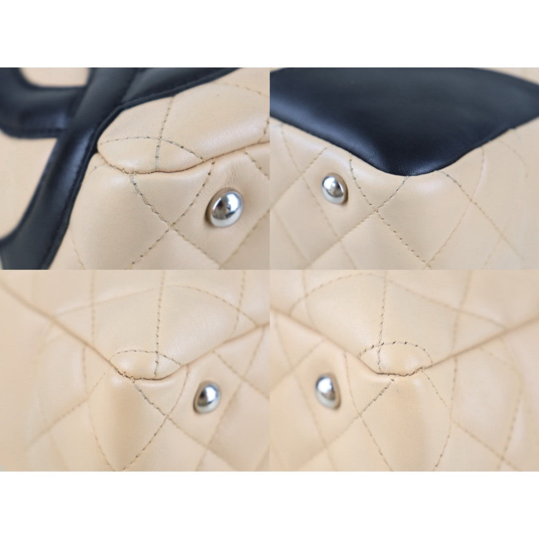 Include Entrupy Certificate of Authenticity｜Good ( Rank AB) ｜ CHANEL Cambon Ligne Bowler Beige Black Made In 2004-2005 Year｜Z26100202