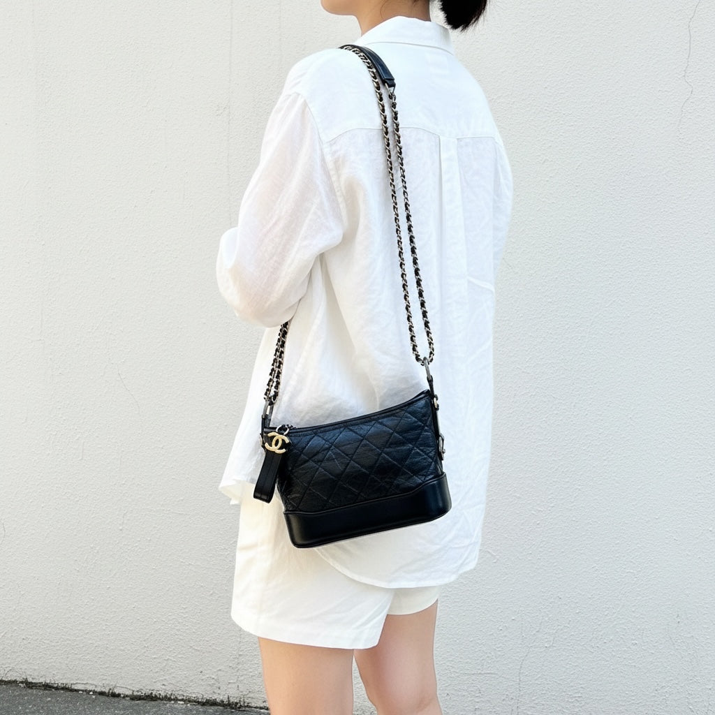 Include Entrupy Certificate of Authenticity｜Very Good ( Rank A) ｜CHANEL PM Gabrielle Calf Leather Shoulder Bag Black Made In 2020-2021Year｜S26062513