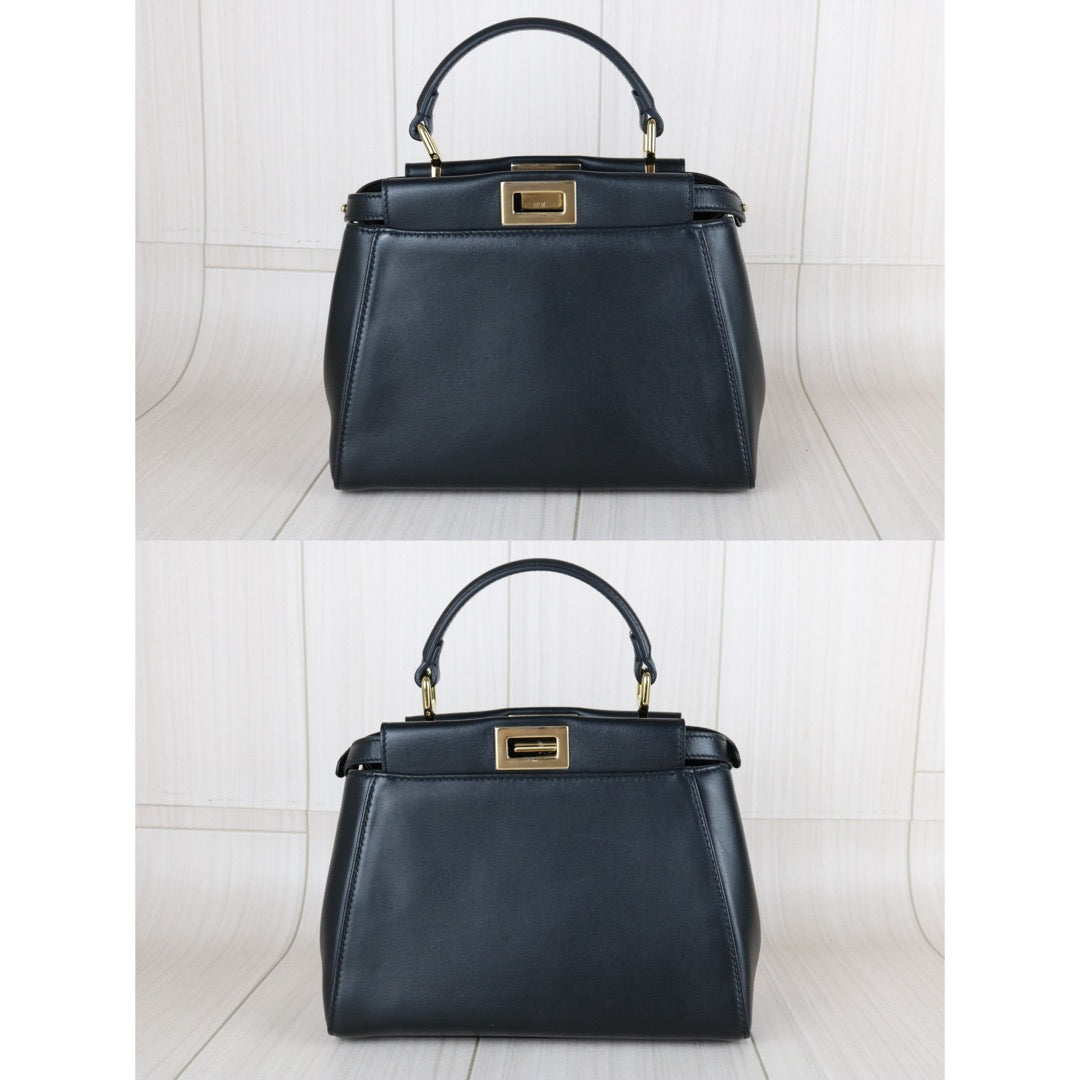 Excellent（Rank SA） ｜ FENDI Calf Leather Peekapoo iconic mini Handbag With Shoulder Bag Black｜S25111802