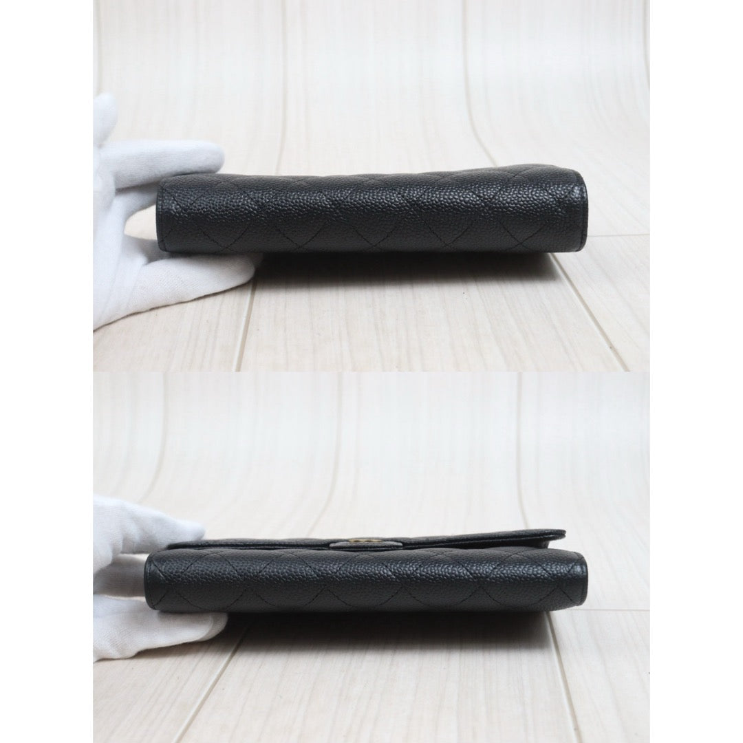 Include Entrupy Certificate of Authenticity｜Very Good ( Rank A)｜CHANEL Caviar Skin Black Long Wallet Made In 2016-2017Year｜26100701