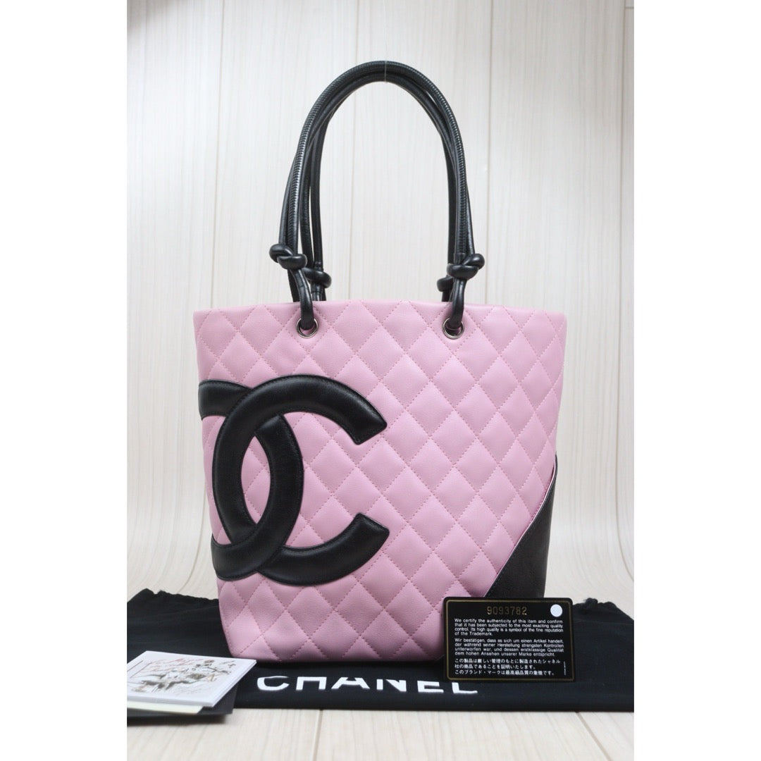 Include Entrupy Certificate of Authenticity｜Very Good ( Rank A)｜ CHANEL Cambon Line MM ToteBag Pink Black Made In 2004-2005 Year｜26101305