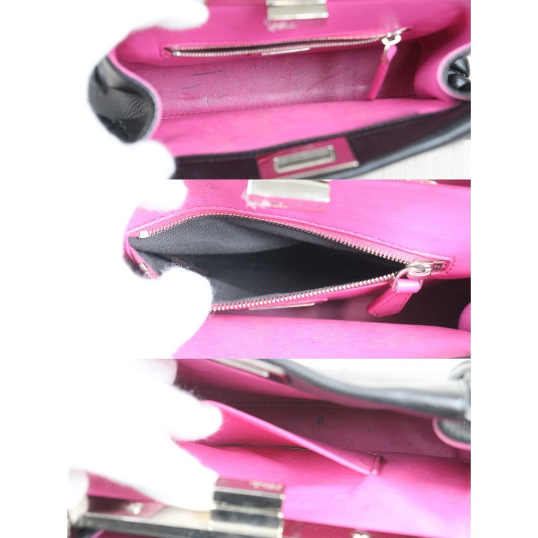 Fair ( Rank B) ｜ FENDI Calf Leather Peekapoo iconic mini Handbag With Shoulder Bag Black｜H25063013