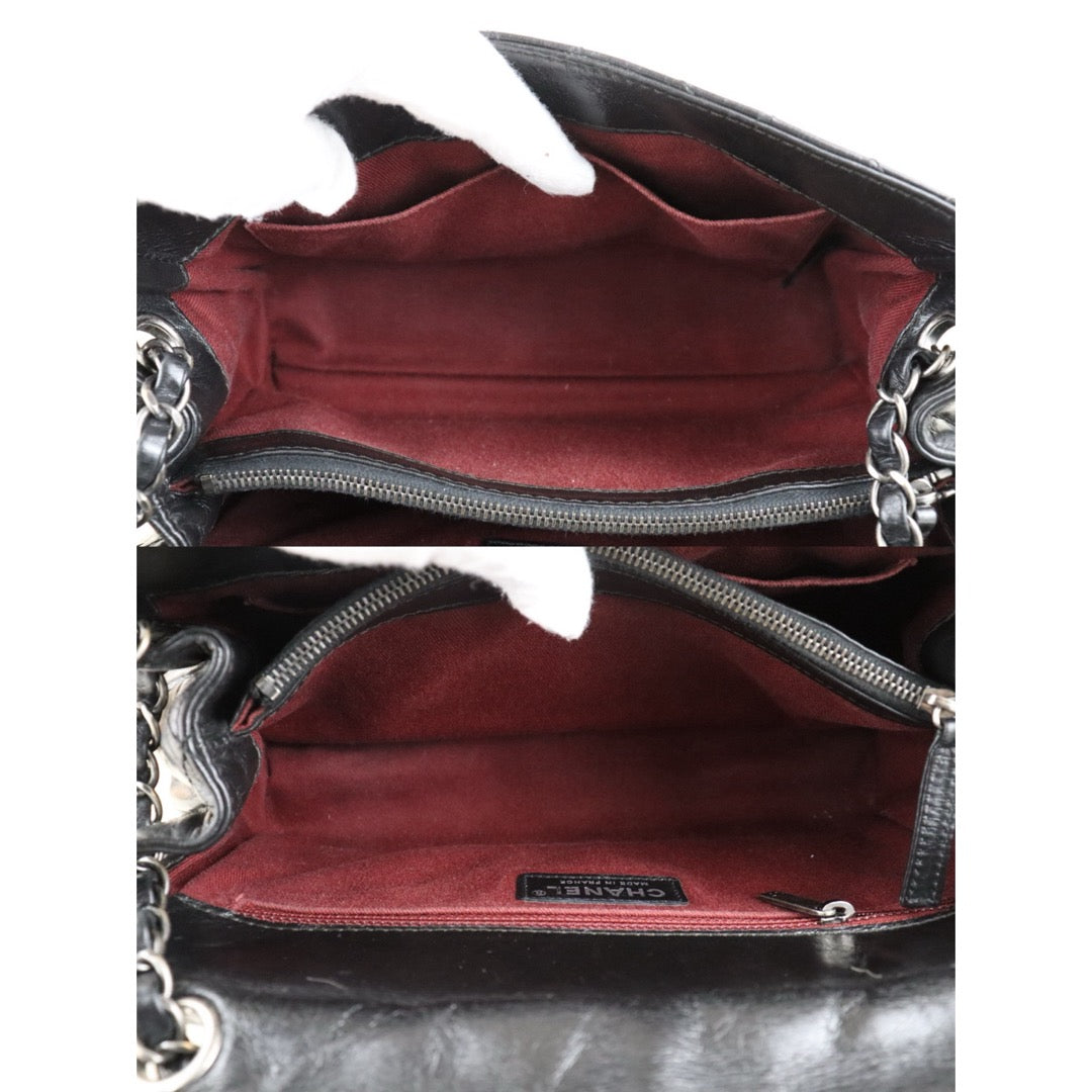Include Entrupy Certificate of Authenticity｜Very Good ( Rank A)｜ CHANEL  Cire Leather  Chain Single Flap Shoulder Bag Black Made in 2014-2015Year｜S26030815