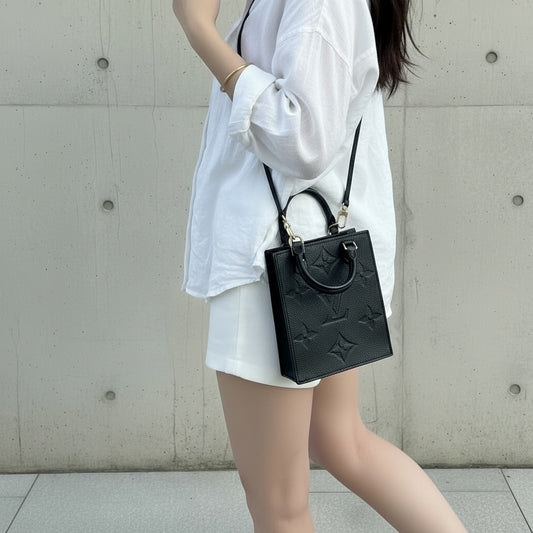Include Entrupy Certificate of Authenticity｜Very Good ( Rank A)｜Louis Vuitton Monogram Empreinte Petit Sac Plat MINI Tote Bag Shoulder Bag Black IC Chips Model｜S26053006
