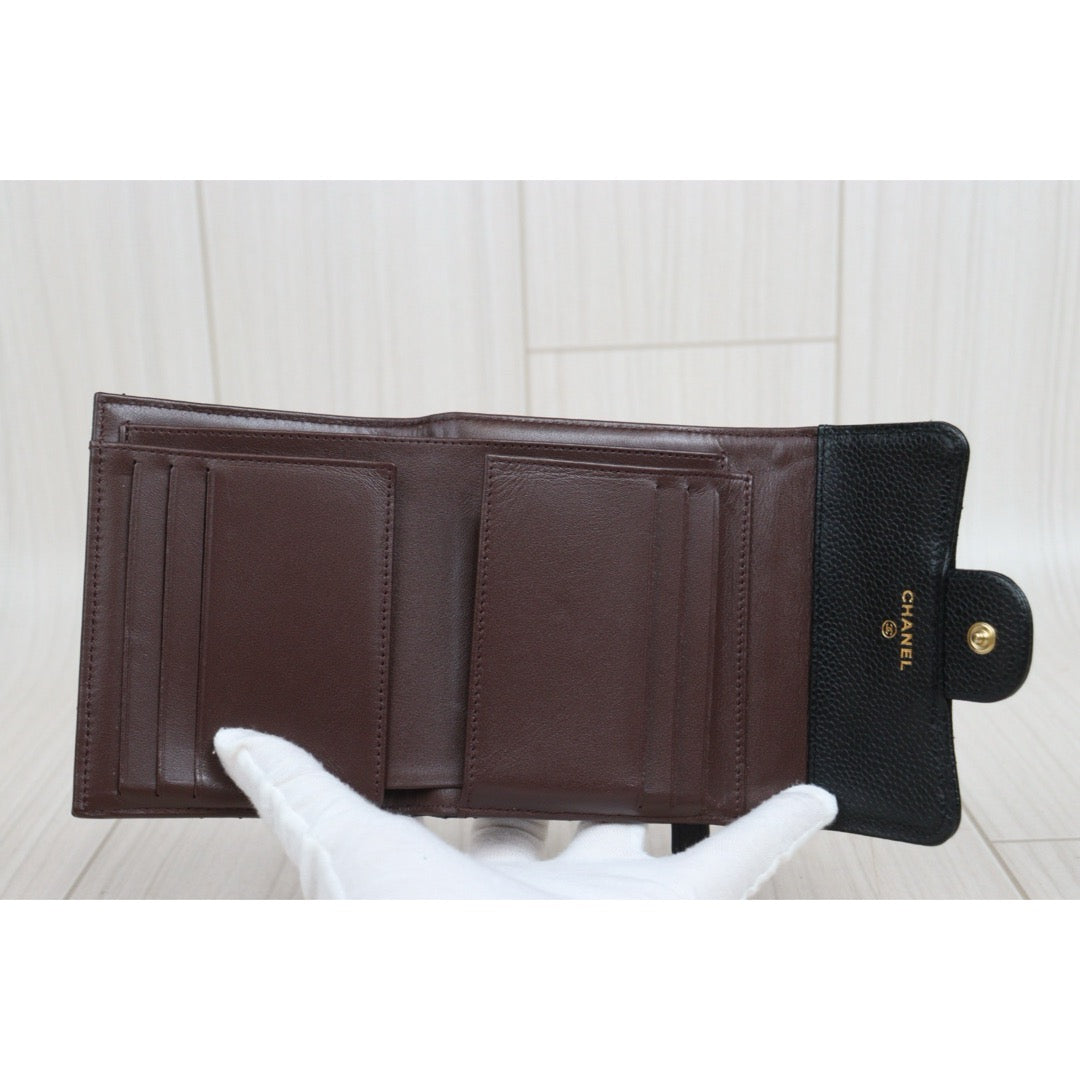 Very Good ( Rank A)｜Chanel Caviar Skin Black Wallet Made In 2021-2022 Year ｜25093006
