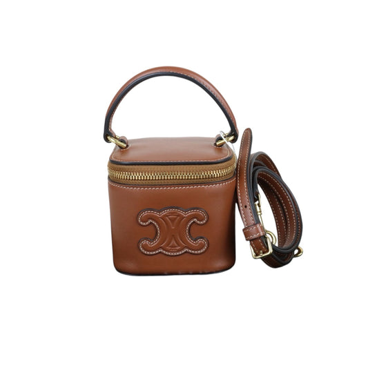 Include Entrupy Certificate of Authenticity｜Very Good ( Rank A)｜ CELINE Box Triomphe Calf Leather Mini Handbag Shoulder Bag Caramel  ｜S26061201