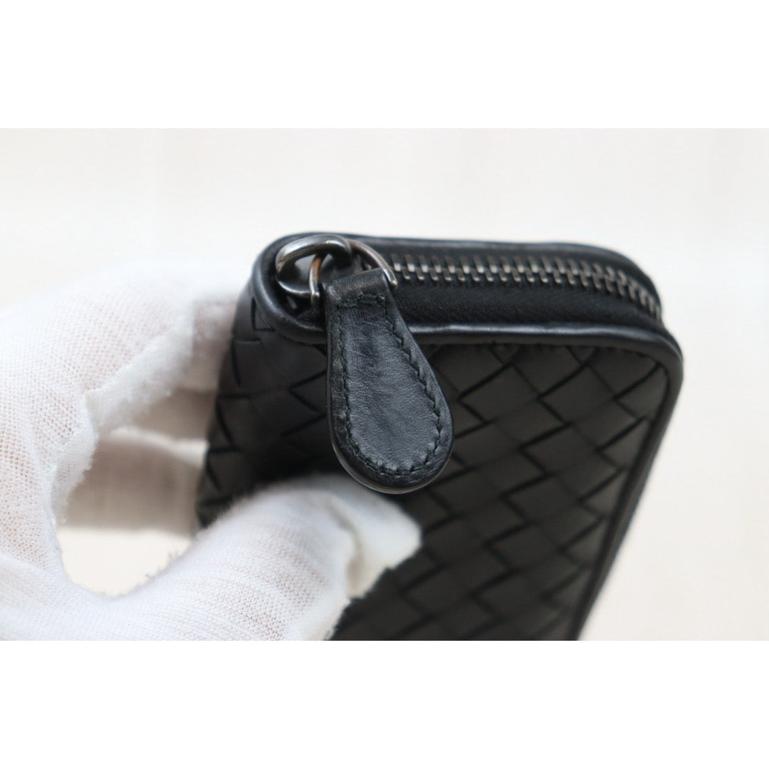 Good ( Rank AB)｜ Bottega Veneta Lamb Skin Braid Black Wallet Card Holder Coin Purse｜25090111