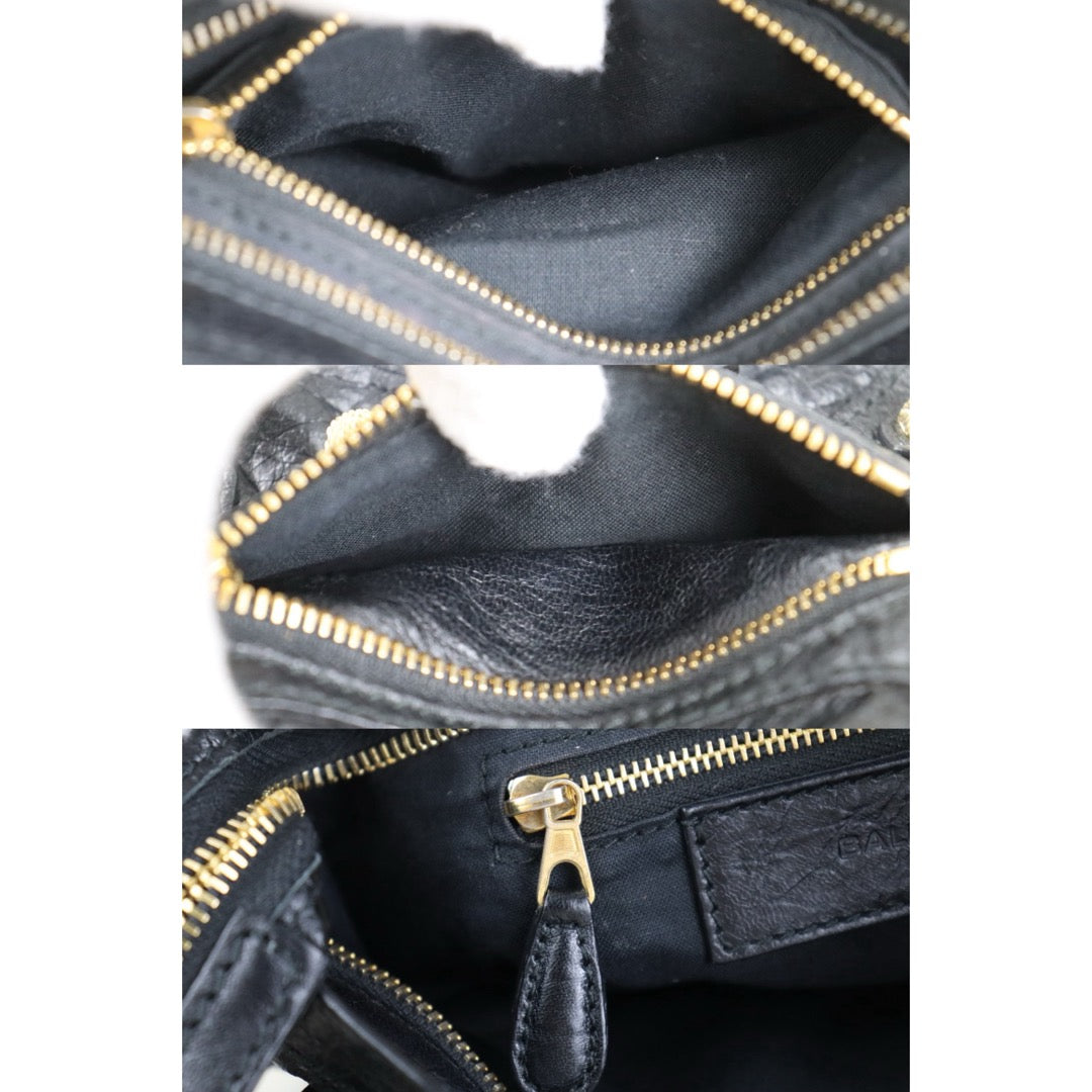 Include Entrupy Certificate of Authenticity｜Good ( Rank AB)｜Balenciaga Chevre Leather Gaint Classic Metallic Edge City Mini Black HandBag Shoulder Bag ｜Z26092903