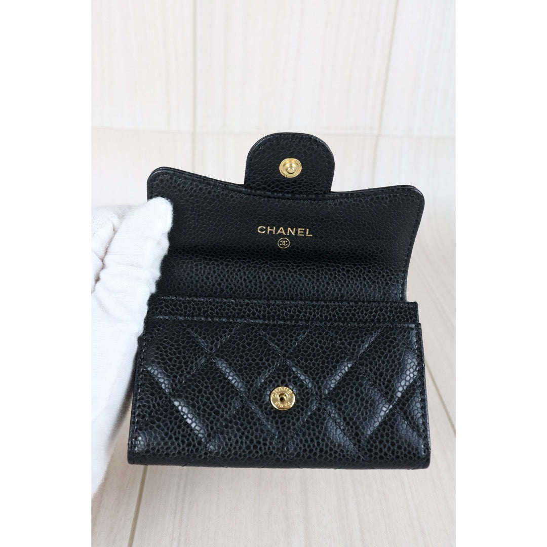 Very Good ( Rank A) ｜CHANEL Caviar Skin Calf Leather  Card Holder Black Made In 2019 Year｜X25070606
