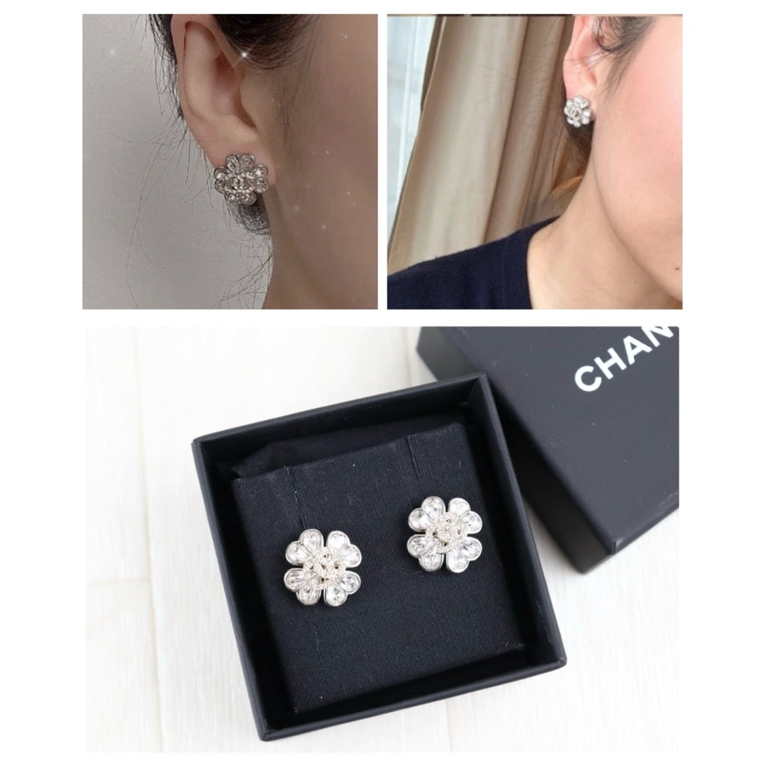 Very Good ( Rank A)｜ CHANEL  Coco Mark  Four leaf clover Rhinestone  Earrings ｜H25011105