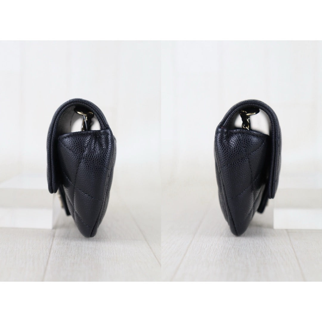 Include Entrupy Certificate of Authenticity｜Very Good ( Rank A)｜ CHANEL Caviar Skin Matrasse Chain Sunglasses Case Bag Black Made In 2020-2021Year  ｜S26052508