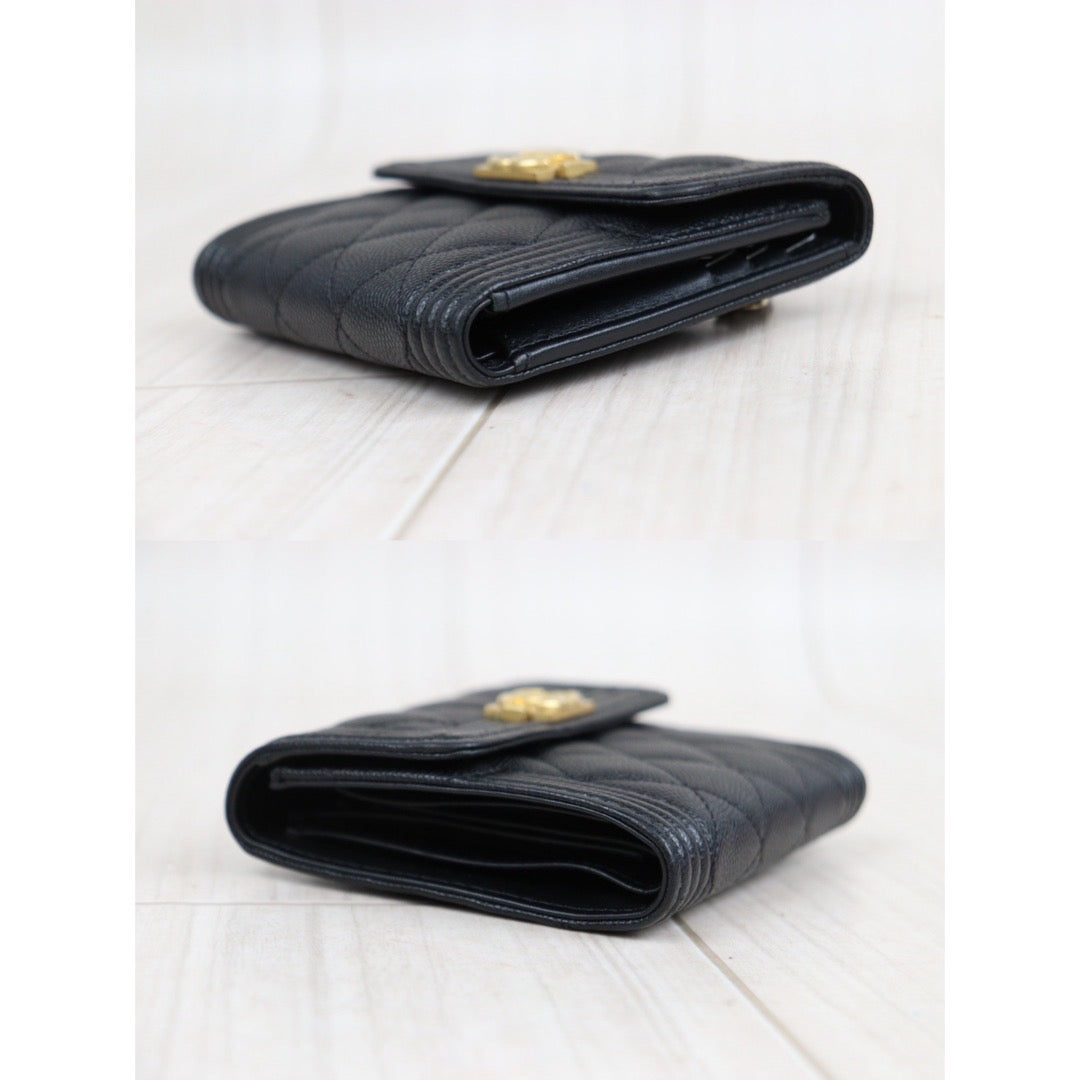 Rank S｜CHANEL Leboy Caviar Skin Black Wallet｜23120712