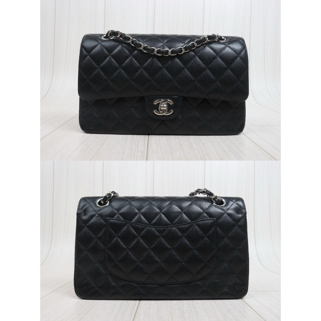 Include Entrupy Certificate of Authenticity｜Very Good ( Rank A)｜ CHANEL Caviar Skin Matrasse Chain Double Flap 25 Shoulder Bag Black Made In 2019-2020Year  ｜S26080607