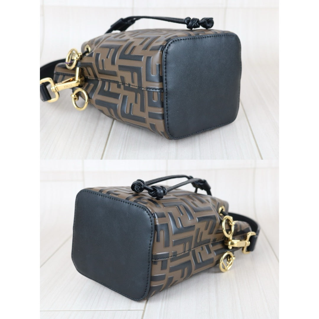 Very Good ( Rank A)｜ FENDI Zucca Calf Leather Mini Mon Tresor Bucket bag Shoulder Bag Brown ｜S25110319
