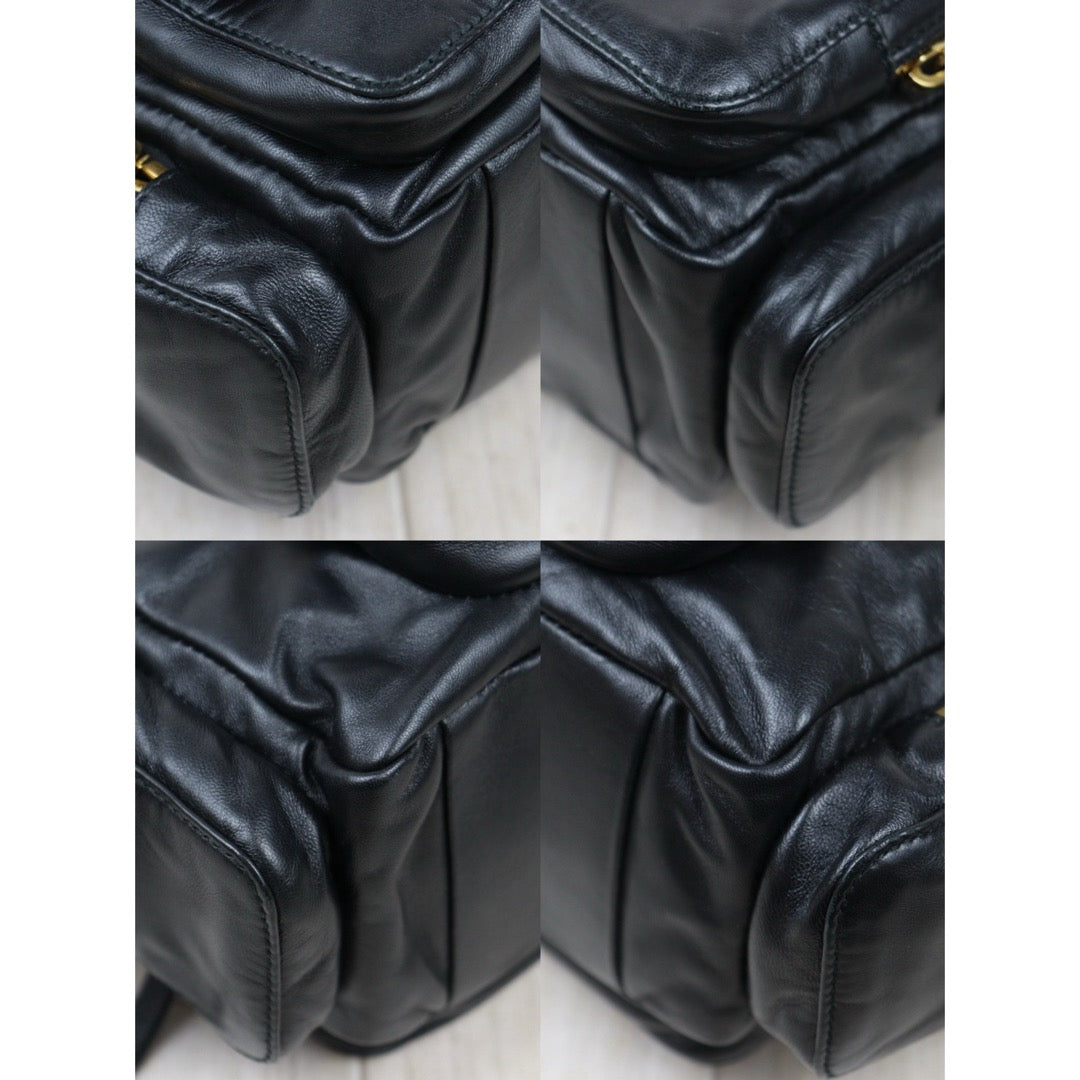 Very Good ( Rank A)｜MiuMiu Lamb Skin Pocket Nappa Hand Bag Shoulder Bag Black｜Y25072803