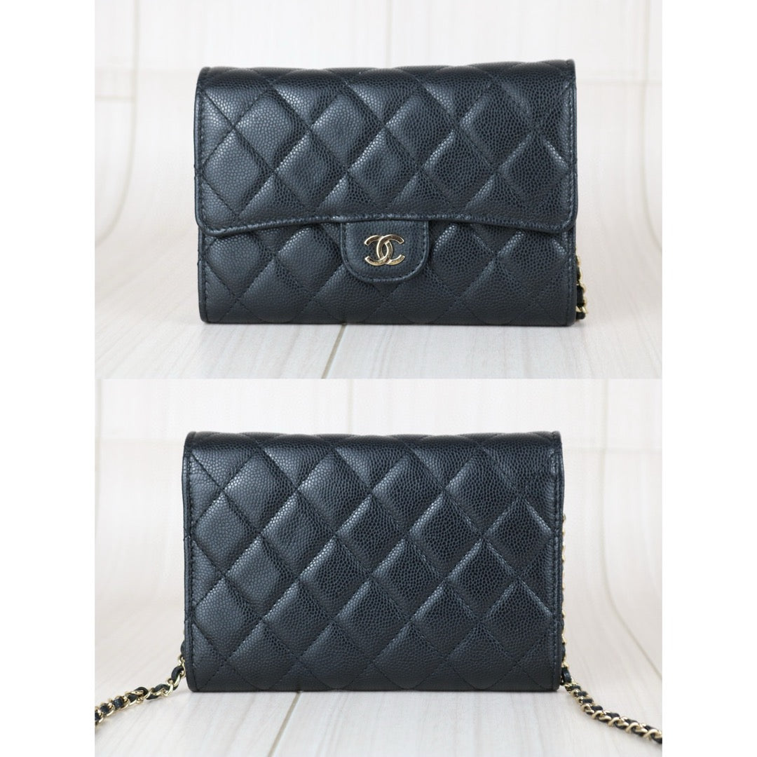 Very Good ( Rank A) ｜ CHANEL Caviar Skin Mini Chain Shoulder Bag Black Gold Hardware Made in 2018-2019 Year ｜R24111205