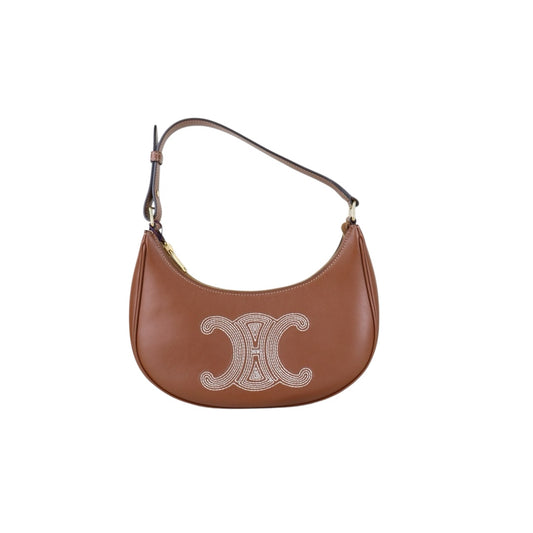Include Entrupy Certificate of Authenticity｜Very Good ( Rank A)｜ CELINE AVA Macadam Triomphe Calf Leather Shoulder Bag Caramel ｜S26051508