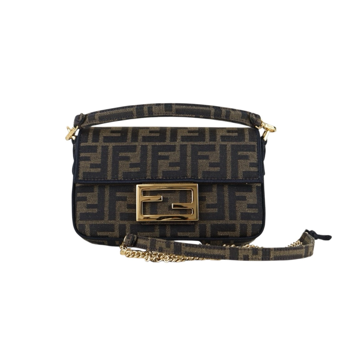 Excellent（Rank SA）｜FENDI Zucca Mamma Baguette Chain Shoulder Bag  Gold Hardware Current Model PM｜S26022617