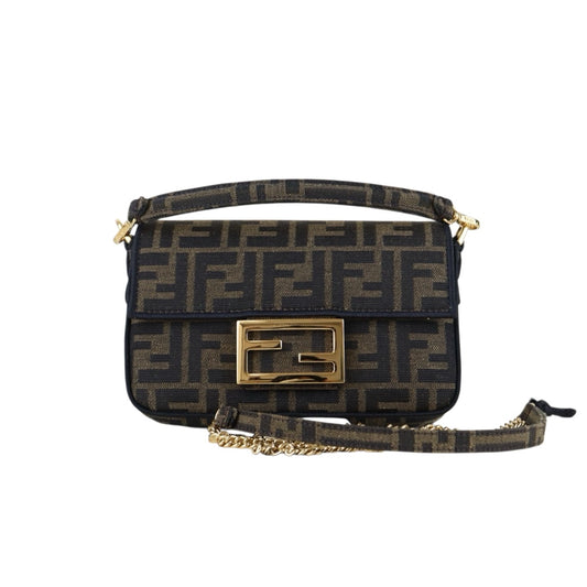 Excellent（Rank SA）｜FENDI Zucca Mamma Baguette Chain Shoulder Bag  Gold Hardware Current Model PM｜S26022617