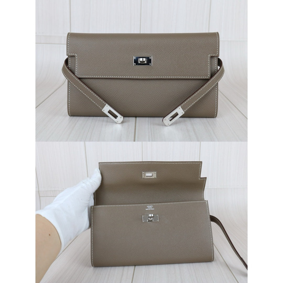 Very Good ( Rank A)｜ HERMES Epsom Kelly Wallet Gray □R Stamp Made In 2014 Year｜W25060311