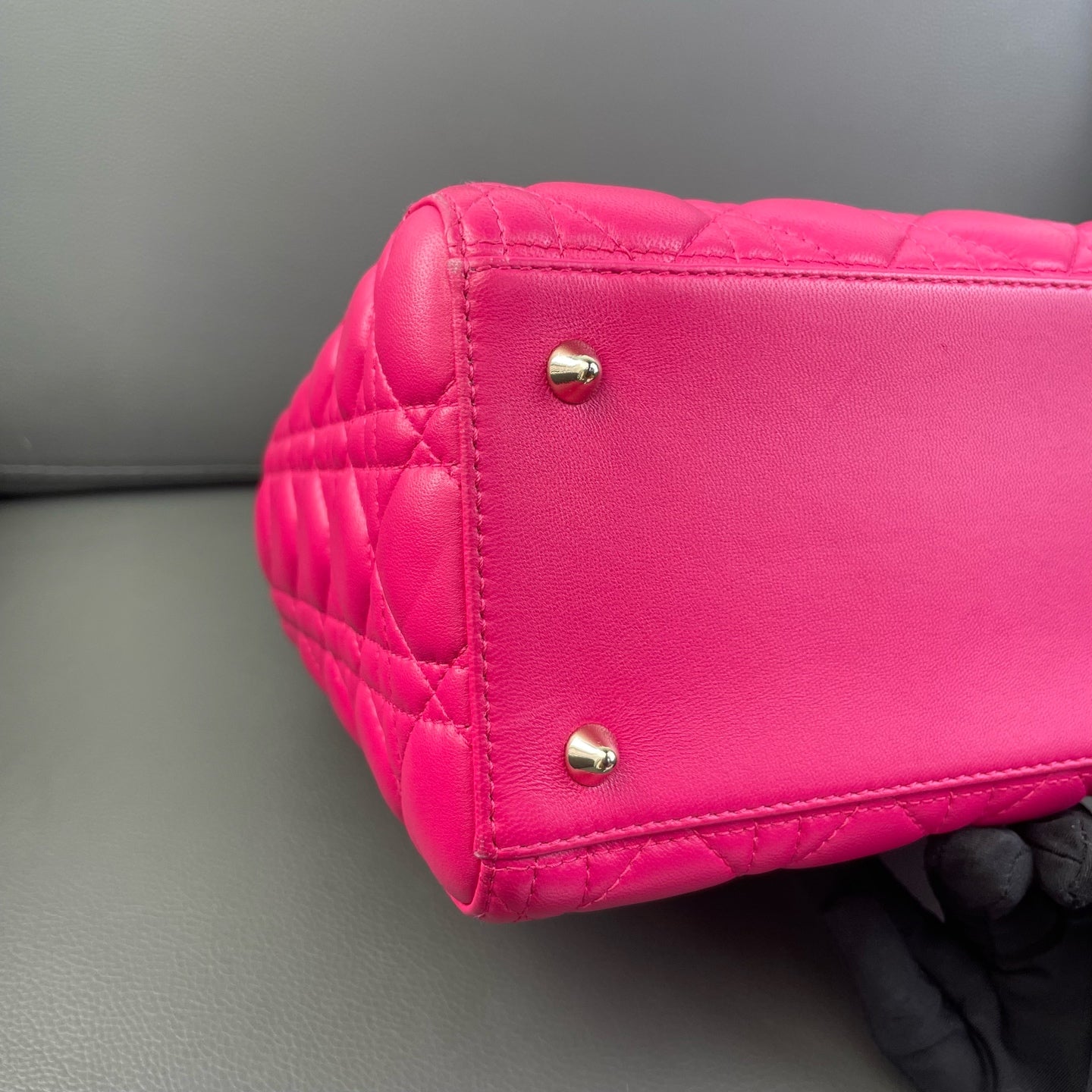 Very Good ( Rank A) ｜  Dior Lady Dior Lamb Skin 2WAY Shoulder Bag Handbag Pink