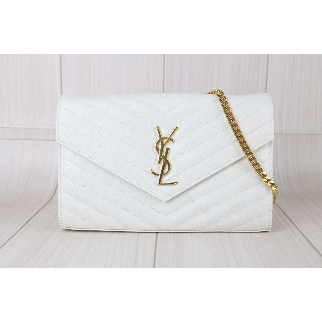Include Entrupy Certificate of Authenticity｜Very Good ( Rank A)｜ Saint Laurent YSL Caviar Skin Shoulder Bag White MM｜X26041417