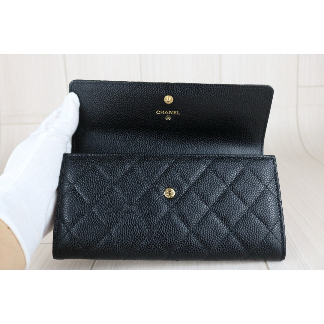 Excellent（Rank SA）｜CHANEL Caviar Skin Black Long Wallet Made In 2012 - 2013 Year｜S24122608