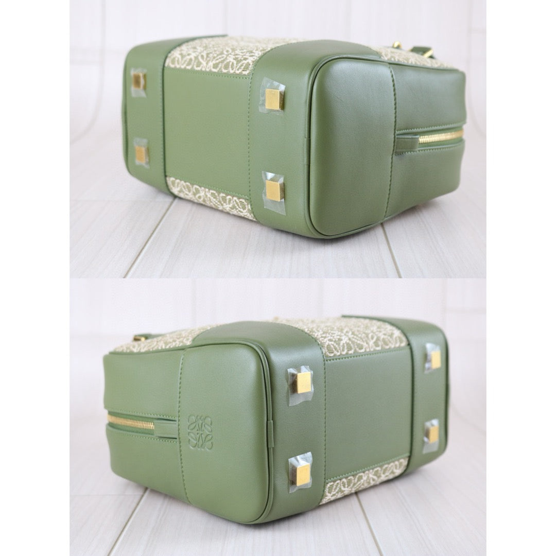 Excellent（Rank SA）｜ LOEWE Amazona Canvas Leather Calf  Matcha Hand Bag With Shoulder Strap ｜X24111204