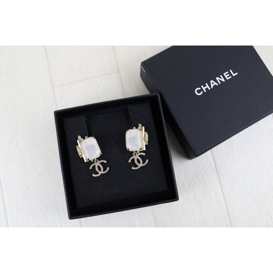 Very Good ( Rank A)｜CHANEL COCO Mark Sugar cube Rhinestone Earrings ｜H25011306