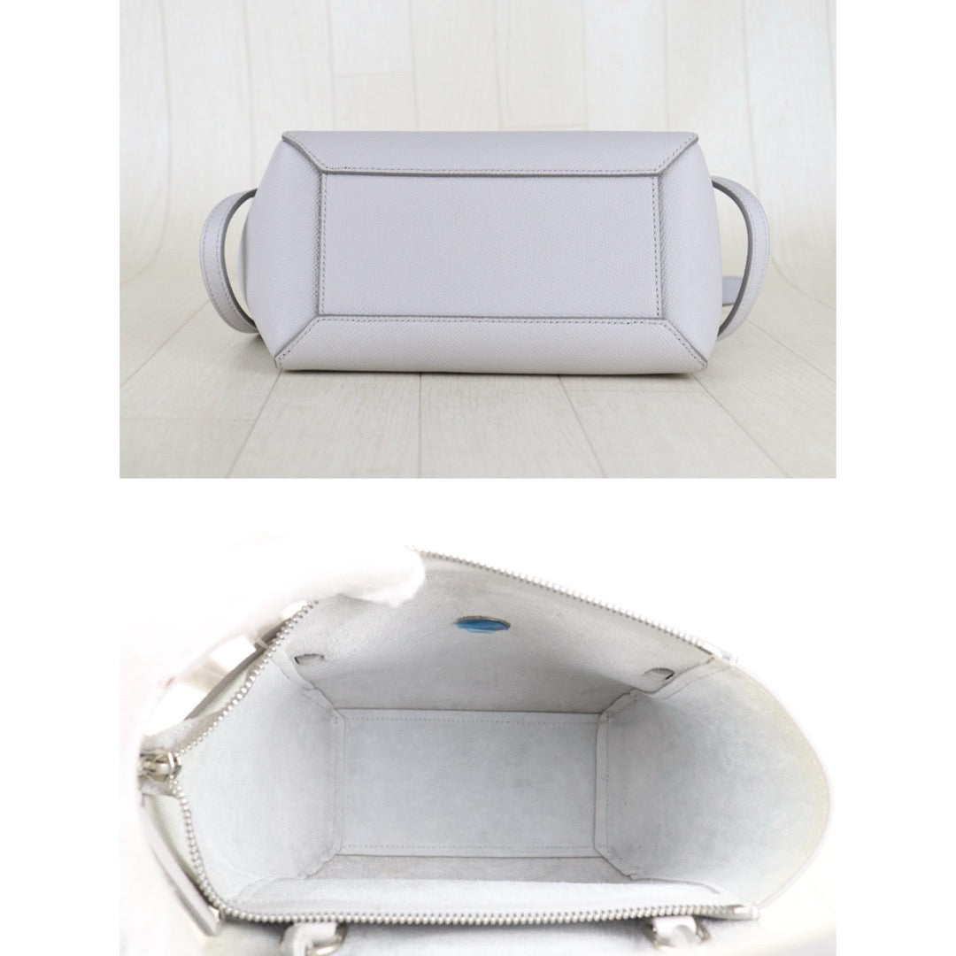 Include Entrupy Certificate of Authenticity｜Very Good ( Rank A)｜CELINE Calf Leather  Belt Nano Handbag Shoulder Bag Light Gray｜S26010901