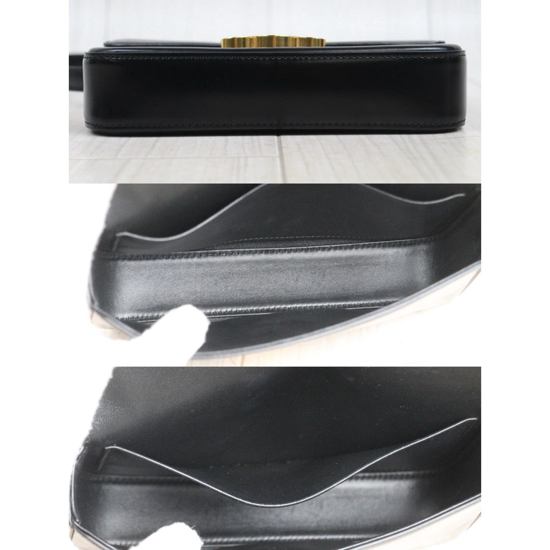 Good ( Rank AB) ｜CELINE Calf Leather Triomphe Black Shoulder Bag Golden Hardware｜S25090105