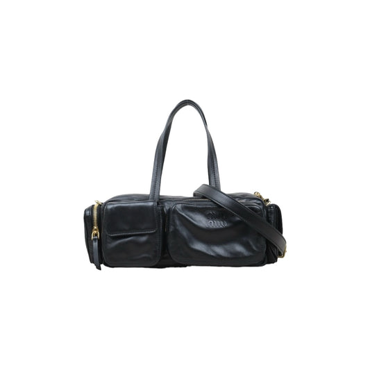 Very Good ( Rank A)｜MiuMiu Lamb Skin Pocket Nappa Hand Bag Shoulder Bag Black｜Y25072803